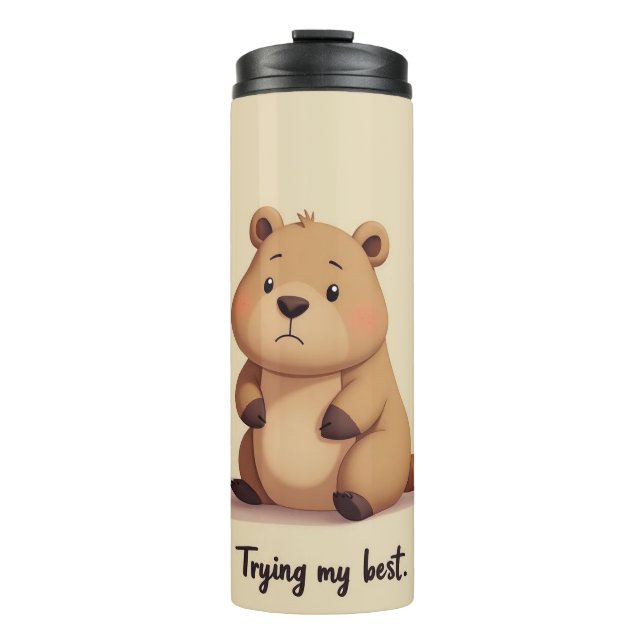 Cute tired capybara thermal tumbler (Front)