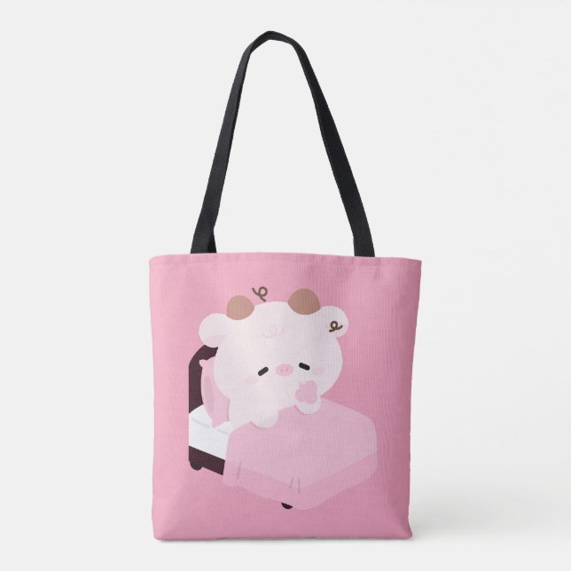 Cute Tired Cow Tote Bag (Back)
