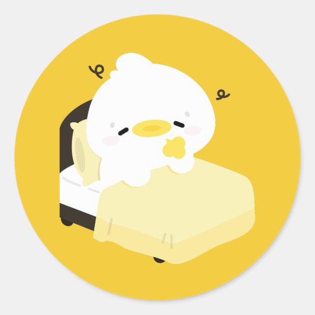 Cute Tired Duck Classic Round Sticker (Front)