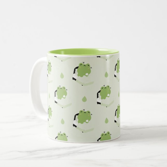 Cute Tired Frog  Two-Tone Coffee Mug (Front Left)