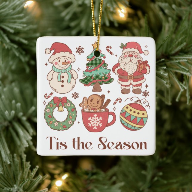 Cute Tis the Season Christmas Ceramic Ornament (Tree)