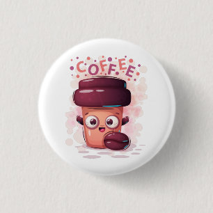 Cute To-go Coffee Cup & Coffee Bean T-Shirt 3 Cm Round Badge