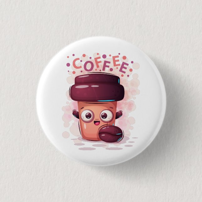Cute To-go Coffee Cup & Coffee Bean T-Shirt 3 Cm Round Badge (Front)