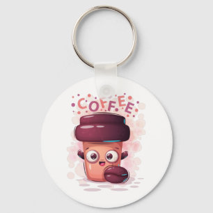 Cute To-go Coffee Cup & Coffee Bean T-Shirt Button Key Ring