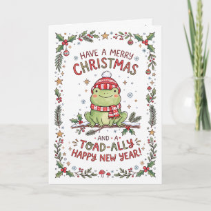 Cute Toad-Ally Happy New Year Frog Christmas Holiday Card