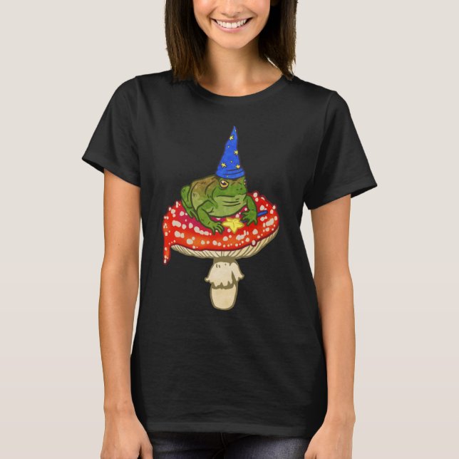 Cute Toad Wizard Sitting on Red Spotted Mushroom  T-Shirt (Front)