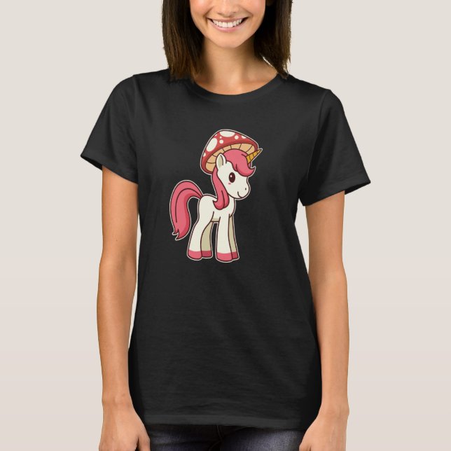 Cute Toadstool Unicorn With Mushroom Hat T-Shirt (Front)