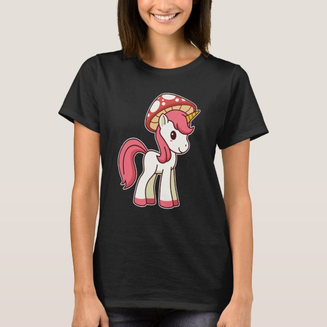Cute Toadstool Unicorn With Mushroom Hat T-Shirt (Front)