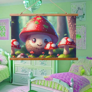 Cute toadstools in the forest - good luck hanging tapestry