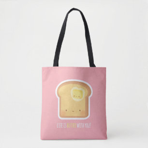 Cute Toast and Butter Amusing Puns Tote Bag