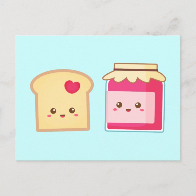 Cute Toast and Strawberry Jam, Spread the Love Postcard (Front)