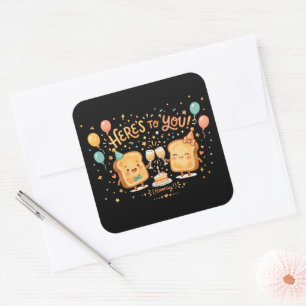 Cute Toast Celebration Greeting Square Sticker