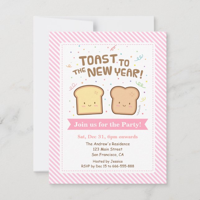 Cute Toast to the New Year Pun Confetti Party Invitation (Front)