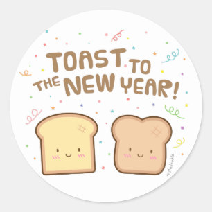 Cute Toast to the New Year Pun Humour Confetti Classic Round Sticker