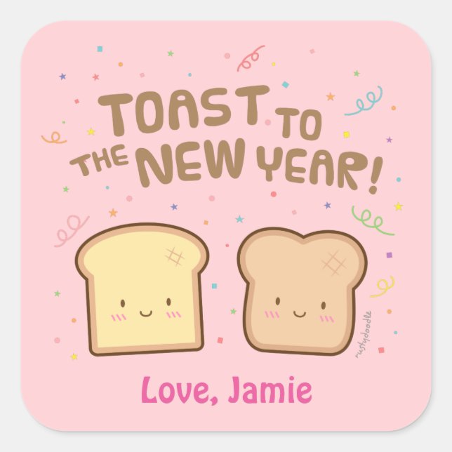 Cute Toast to the New Year Pun Humour Confetti Square Sticker (Front)