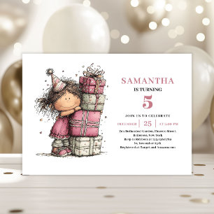 Cute Toddler 5th Birthday Invitation Pink Theme