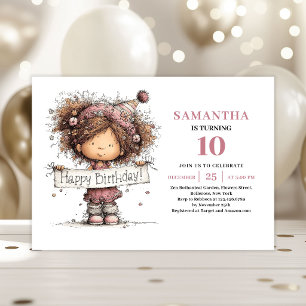 Cute Toddler Girl 10th Birthday Invite Pink
