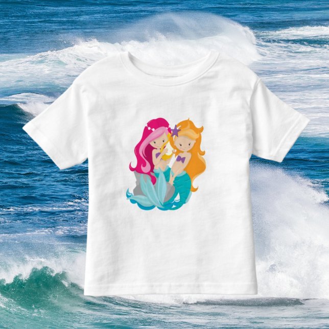 Cute toddler girls mermaid friends beach t-shirt (Creator Uploaded)