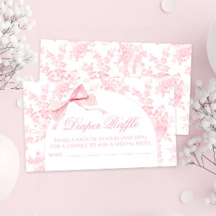 Cute Toile Pink Bow Baby Girl Shower Diaper Raffle Enclosure Card
