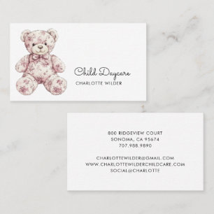 Cute Toile Teddy Bear Daycare Business Card
