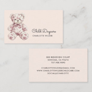 Cute Toile Teddy Bear Daycare Business Card