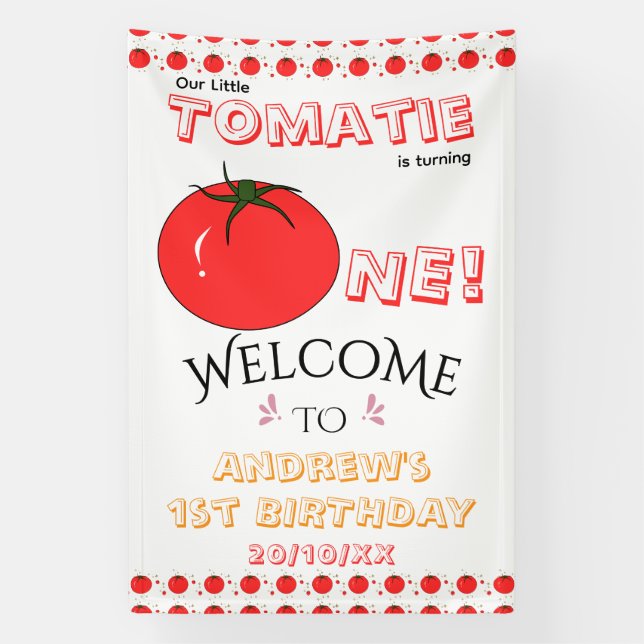 Cute Tomato 1st Birthday Welcome Banner (Vertical)