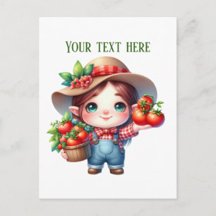 Cute tomato gnome customizable postcard