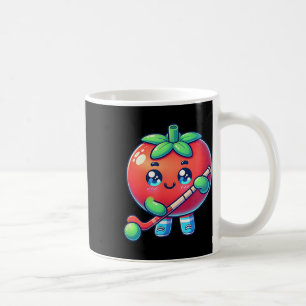 Cute Tomato Playing Field Hockey Cartoon Coffee Mug
