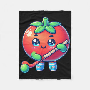 Cute Tomato Playing Field Hockey Cartoon Fleece Blanket