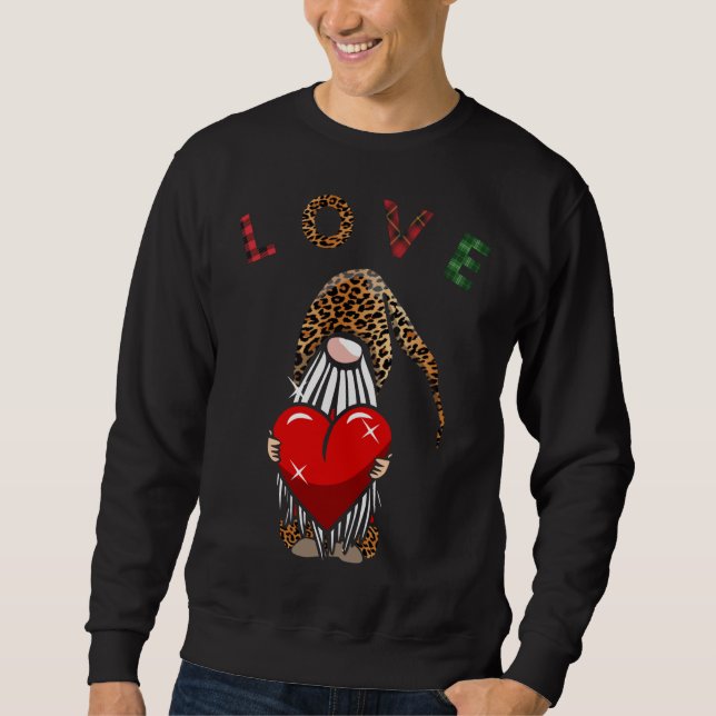 Cute Tomte Valentine Gnome Leopard Plaid Text Hear Sweatshirt (Front)