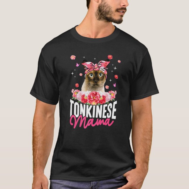 Cute Tonkinese Mama Flower Bandanna Cat  Mother's  T-Shirt (Front)