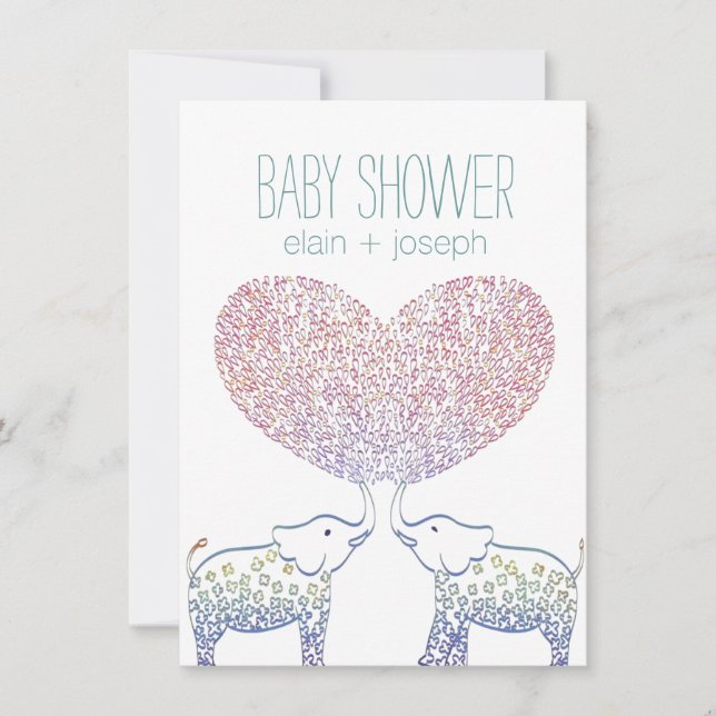 Cute Tons of LOVE Elephant Baby Shower Neutral Invitation (Front)