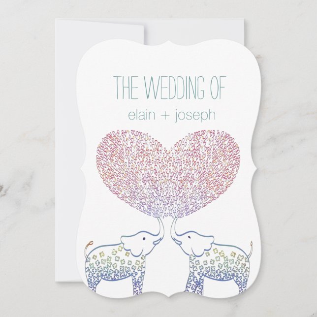 Cute Tons of LOVE Elephant Heart Wedding Invites (Front)