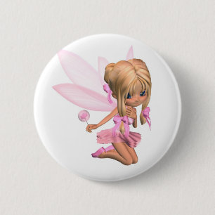 Cute Toon Ballerina Fairy in Pink - kneeling 6 Cm Round Badge