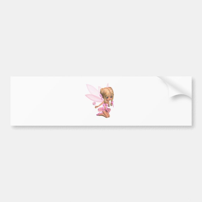 Cute Toon Ballerina Fairy in Pink - kneeling Bumper Sticker (Front)