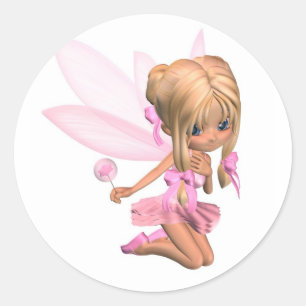 Cute Toon Ballerina Fairy in Pink - kneeling Classic Round Sticker