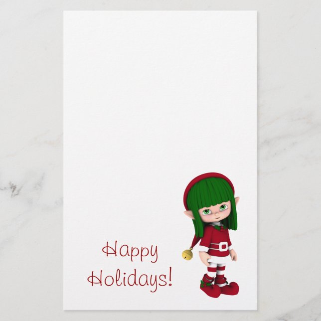 Cute Toon Elf Holiday Stationery (Front)