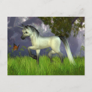Cute Toon Unicorn with Woodland Background Postcard
