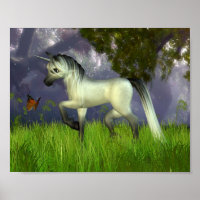 Cute Toon Unicorn with Woodland Background