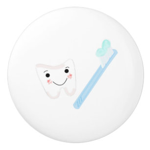 Cute Tooth and Toothbrush Ceramic Knob