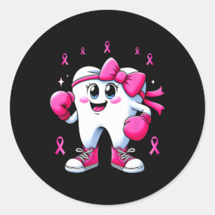 Cute Tooth Boxing Gloves Breast Cancer Awareness P Classic Round Sticker