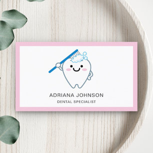 Cute Tooth Brushing with Toothbrush Dentist Business Card