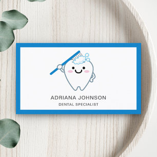 Cute Tooth Brushing with Toothbrush Dentist Business Card