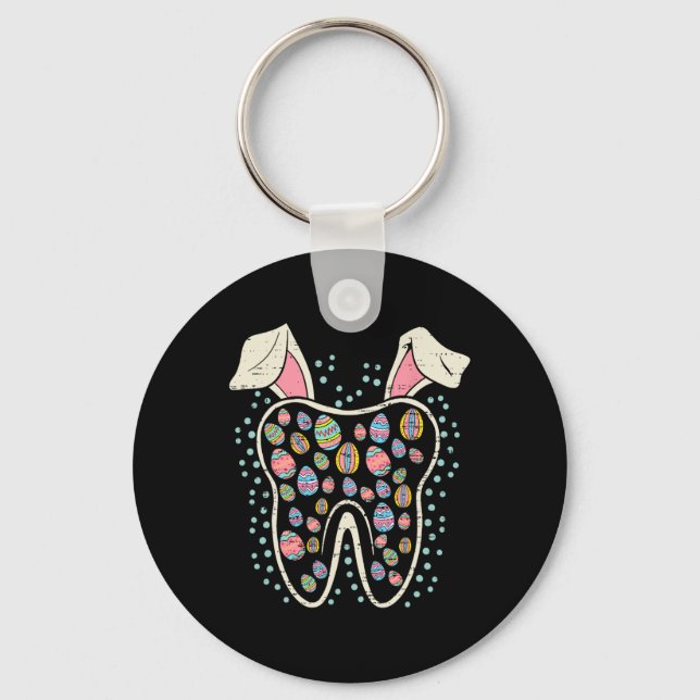 Cute Tooth Bunny Easter Funny Teeth Dentist Dental Key Ring (Front)