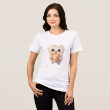 Cute Tooth Character Holding Coffee Cup T-Shirt