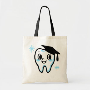 Cute tooth character wearing a mortarboard tote bag