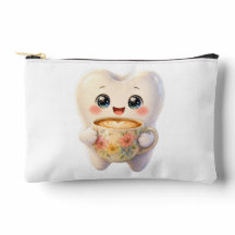 Cute Tooth Drinking Coffee Kawaii Small Pouch