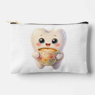 Cute Tooth Drinking Coffee Kawaii Small Pouch