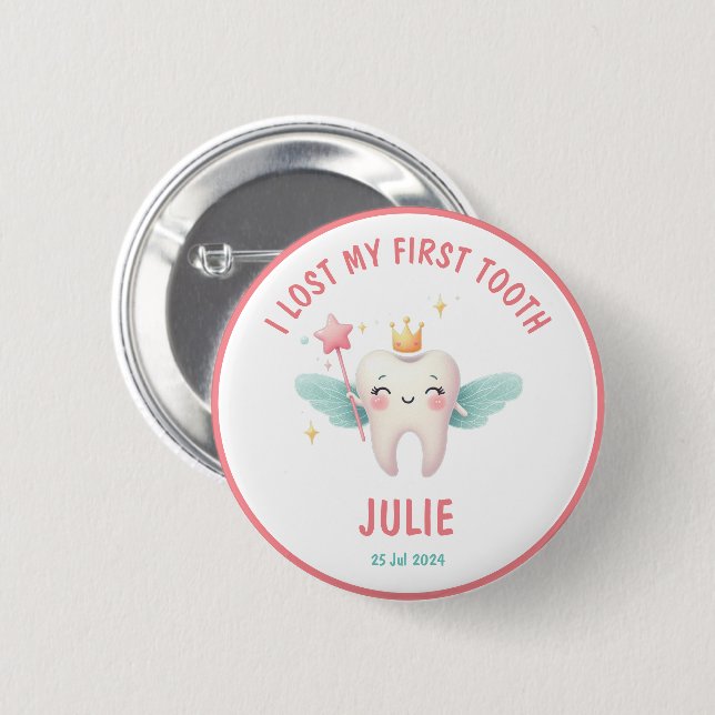 Cute Tooth Fairy 'I Lost My First Tooth' 6 Cm Round Badge (Front & Back)