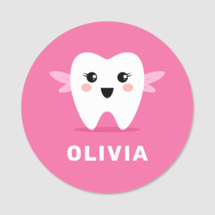 Cute tooth fairy pediatric family dentist pink name tag
